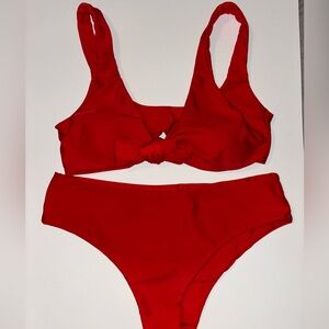 red mid-rise knot tie bikini set size M